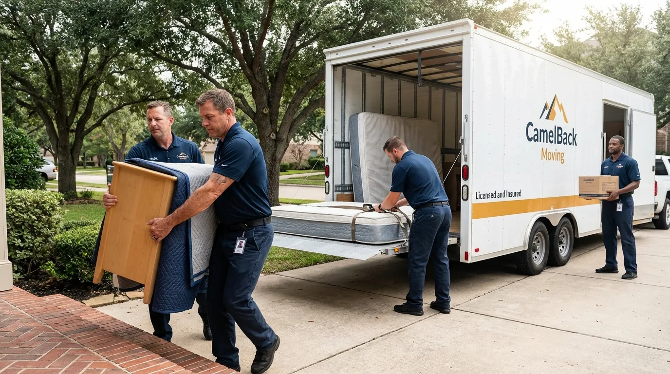 Crew loading residential truck for cross-state move from Middleburg, FL